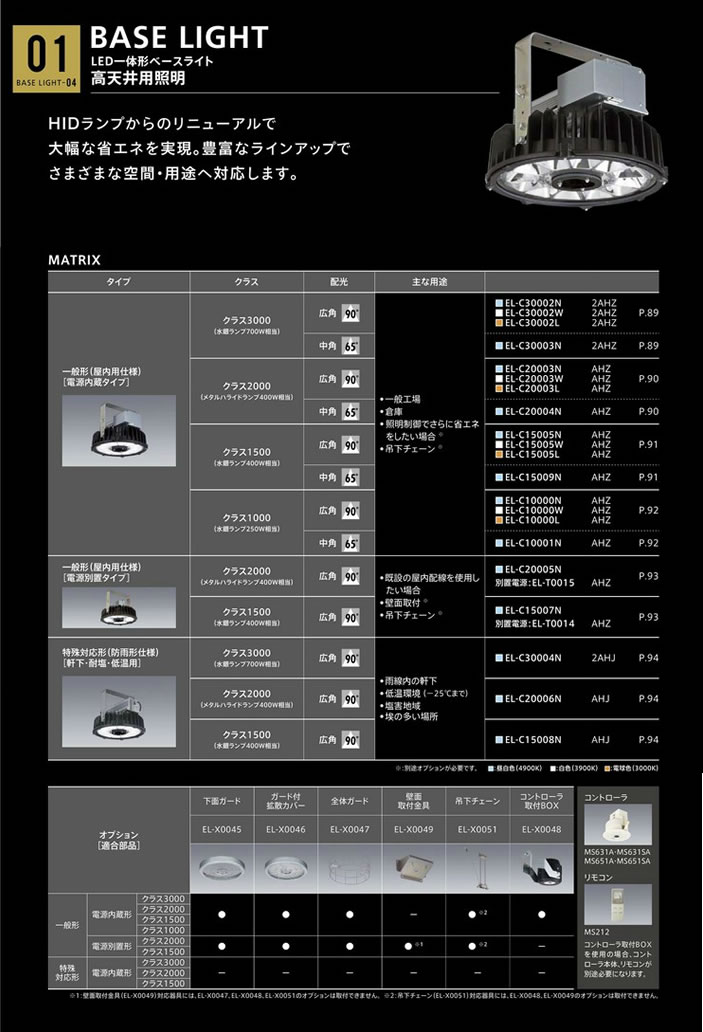 LED一体形ベースライト高天井用照明